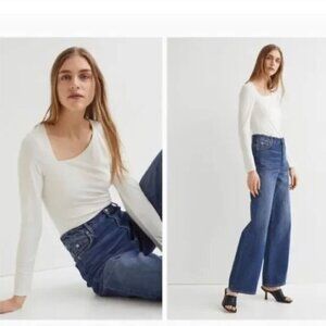 White Asymmetric Neckline One-Shoulder Long Sleeve Jersey Top - M